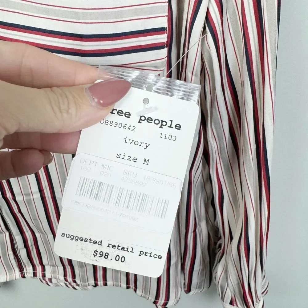 FREE PEOPLE | NEW Striped Button Front Double Pocket Long Sleeve Top Women’s M